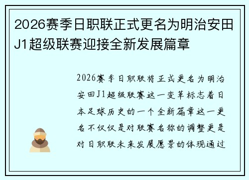 2026赛季日职联正式更名为明治安田J1超级联赛迎接全新发展篇章